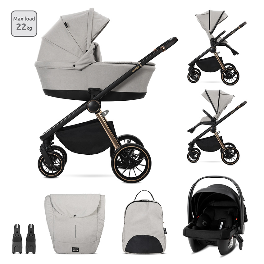 Trio Poussette Bianca Nacelle+Coque Aria Lux BEIGE Lorelli