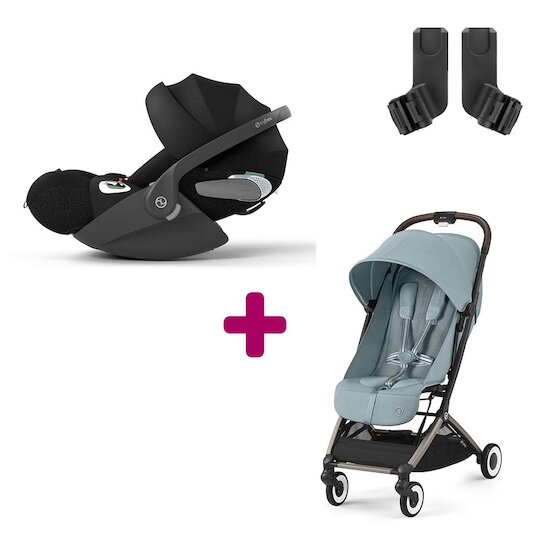 Cybex Pack Poussette Duo Orfeo Stormy Blue + adaptateurs + Coque Cloud T i-Size Sepia Black  