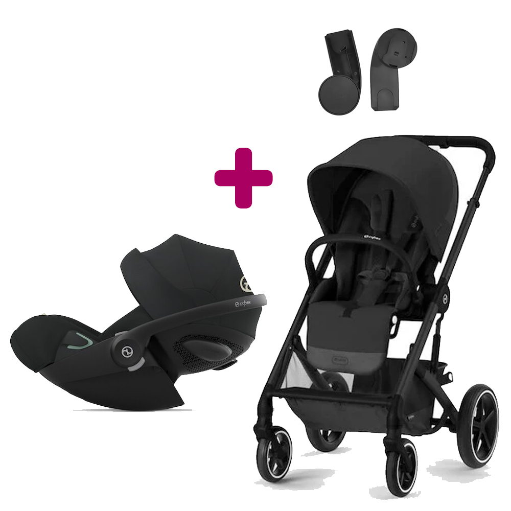 Cybex - Pack Poussette Duo  Balios S Lux châssis Black moon + adaptateurs + Coque Cloud G iSize Tissu Plus Moon Black  Cybex