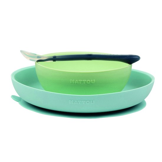 Nattou Coffret de repas silicone 3 pièces Bleu/Vert 