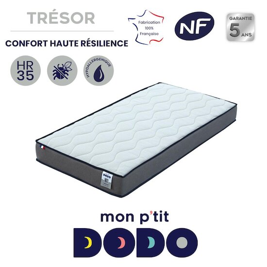 Mon P'tit Dodo Matelas Trésor haute résilience Blanc/Anthracite 60x120 cm Mon P'tit Dodo Matelas Trésor haute résilience Blanc/Anthracite 60x120 cm