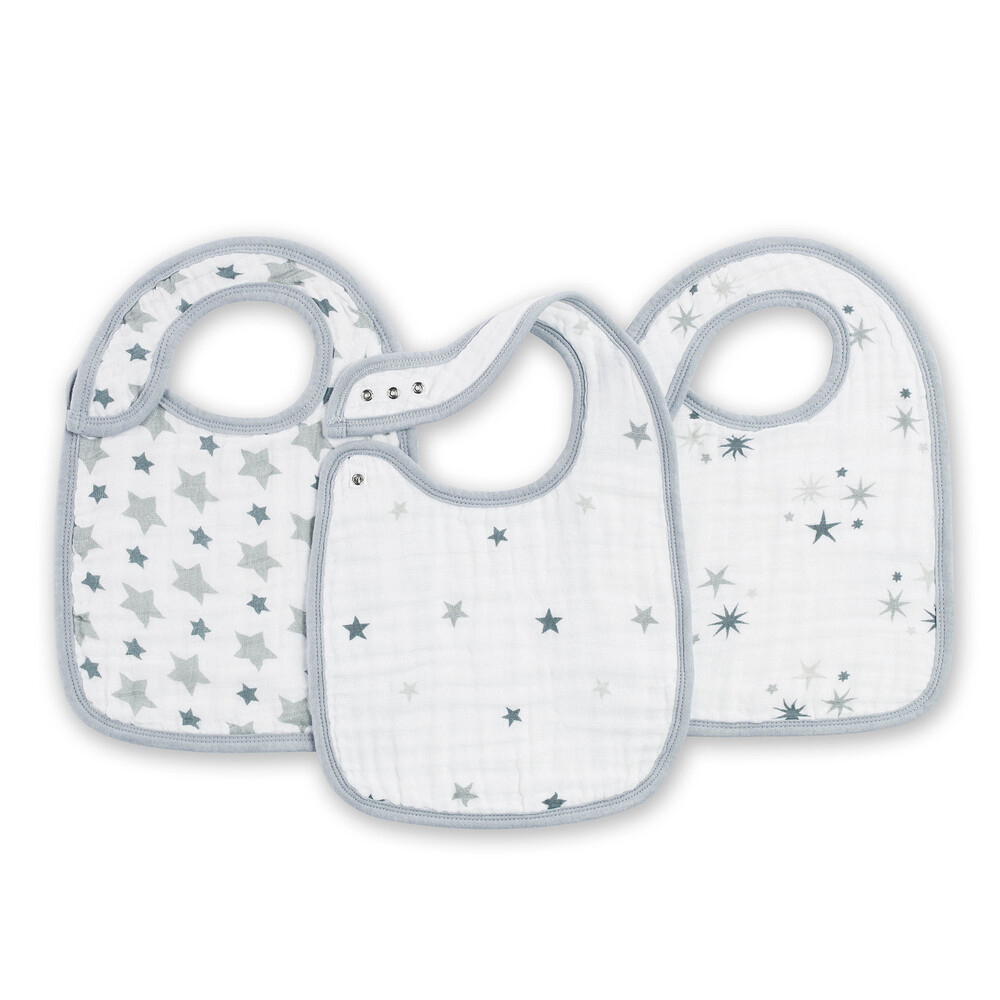 Lot de 3 bavoirs à boutons-pression en mousseline de coton GRIS Aden et Anais