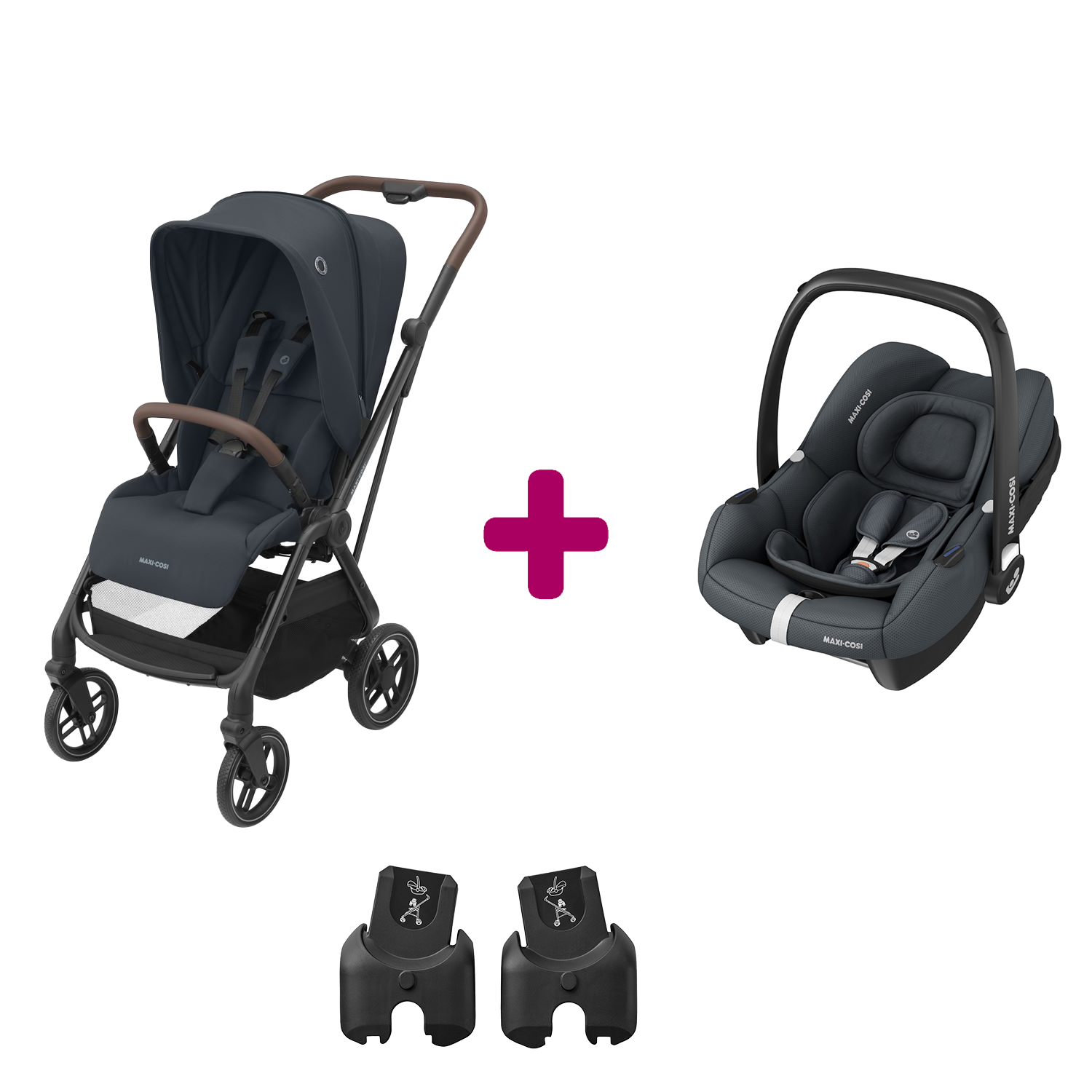 Pack poussette duo Léona 2 + cabriofix i-size essential graphite Maxi Cosi