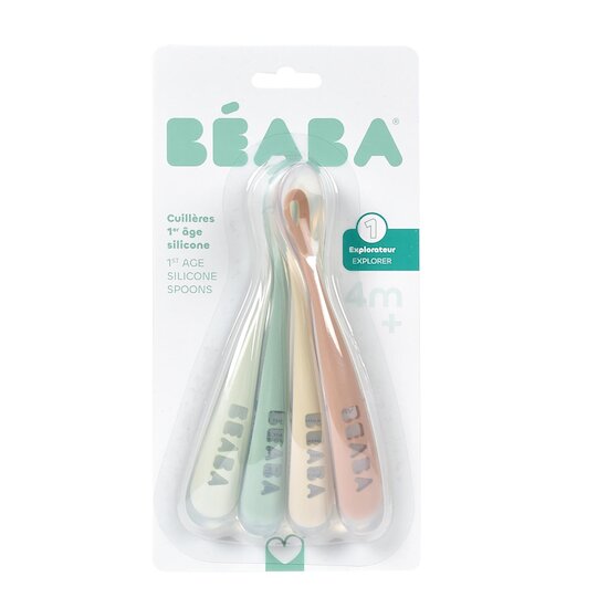 Béaba Lot de 4 cuillères silicone 1er âge   Natural  Béaba Lot de 4 cuillères silicone 1er âge   Natural