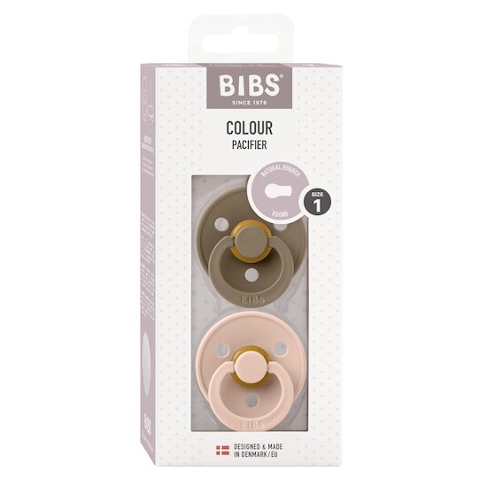 BIBS Tétines Colour 2 Pack Caoutchouc naturel Dark Oak/Blush 0-6 mois