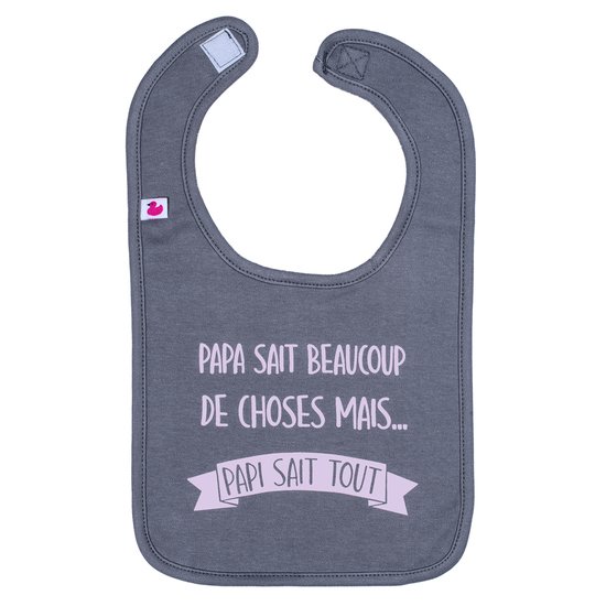 BB&Co Bavoir "Papi sait tout" Anthracite/Rose 0-18 mois