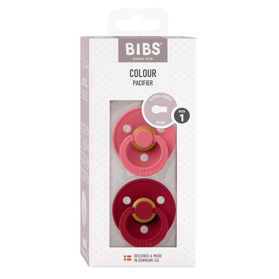 BIBS Tétines Colour 2 Pack Caoutchouc naturel Coral/Ruby 6-18 mois