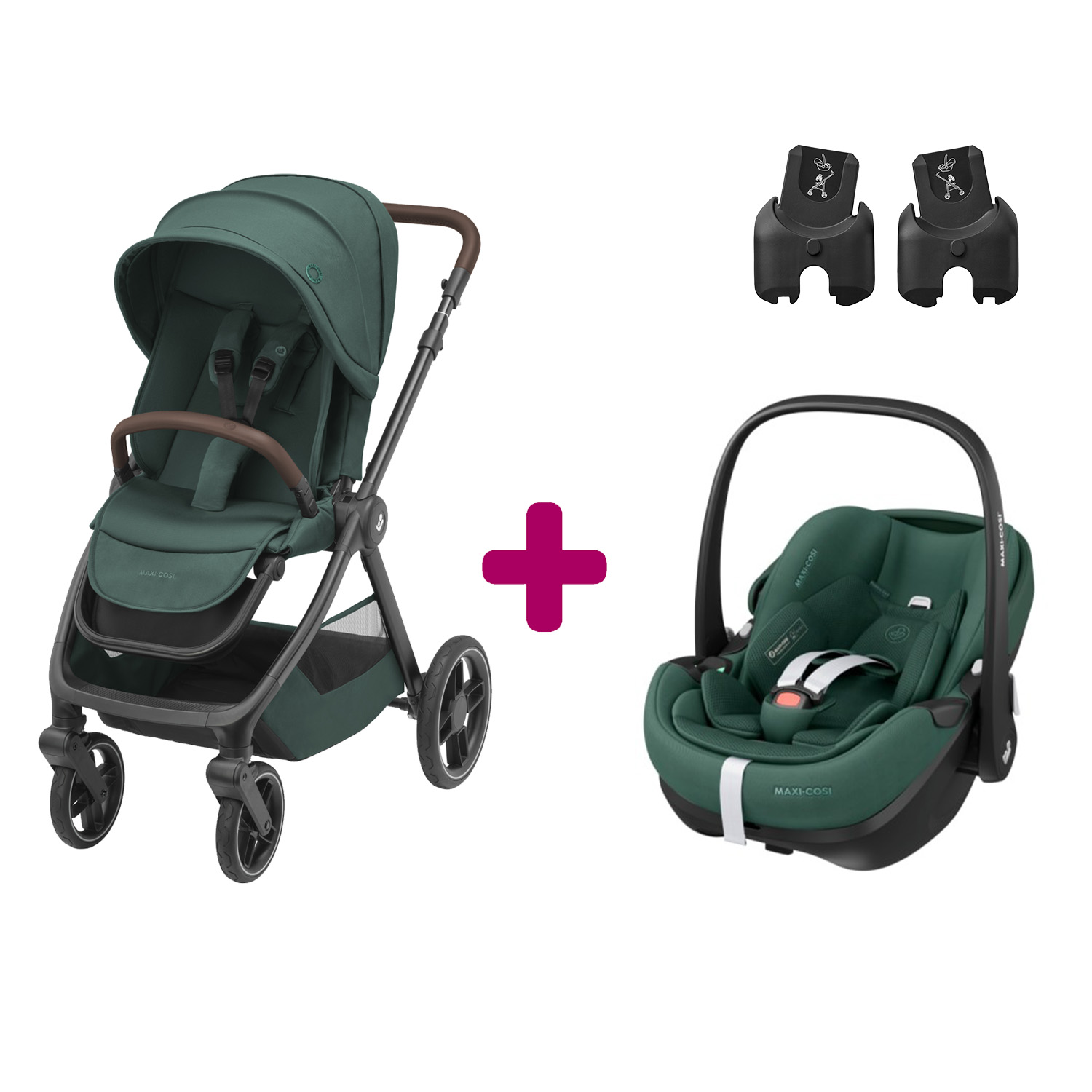 MAXI COSI - Pack poussette duo Oxford + coque Pebble 360 pro Essential Green  Maxi Cosi