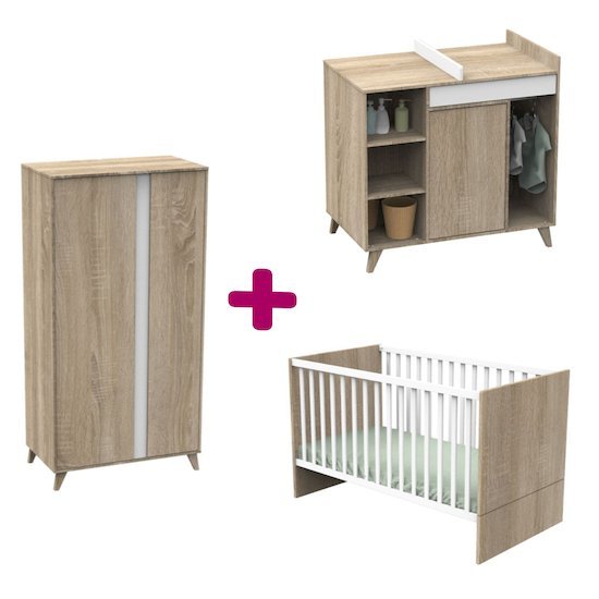 Sauthon Chambre bébé complète Nova : lit 70x140, commode, armoire   Sauthon Chambre bébé complète Nova : lit 70x140, commode, armoire