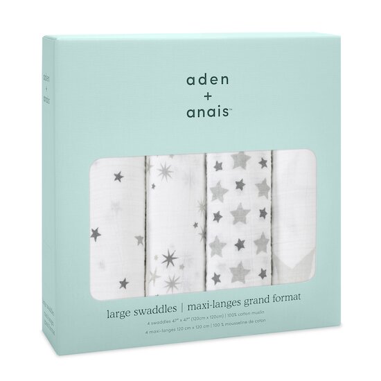 Aden et Anais 4 maxi-langes en mousseline de coton twinkle 120x120 cm
