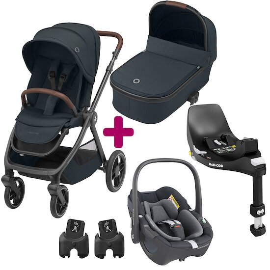 Maxi Cosi Pack poussette trio Oxford + nacelle Oria + coque Pebble 360 Essential Graphite + base familyfix 360  