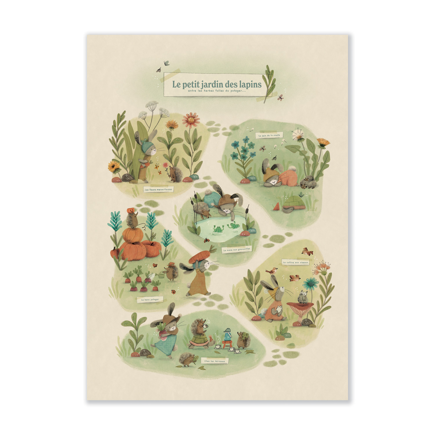 Affiche Le petit jardin Trois petits lapins BEIGE Moulin Roty