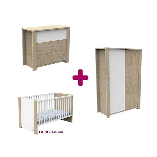 Sauthon Chambre bébé complète Antonin : lit évolutif 70x140, commode, armoire   Sauthon Chambre bébé complète Antonin : lit évolutif 70x140, commode, armoire
