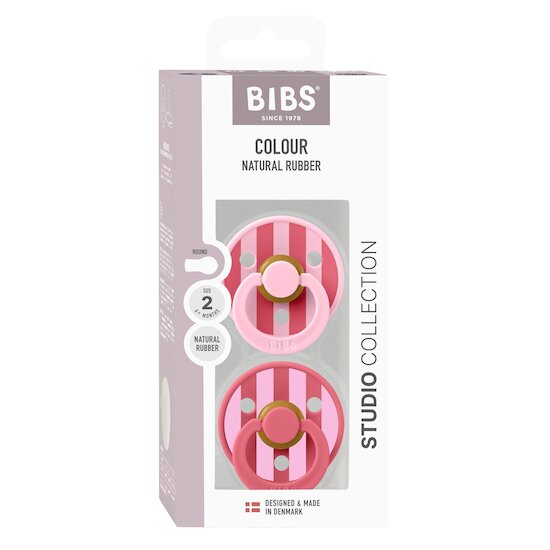 BIBS Tétines Studio Colour 2 Pack Caoutchouc naturel Baby Pink/Coral 