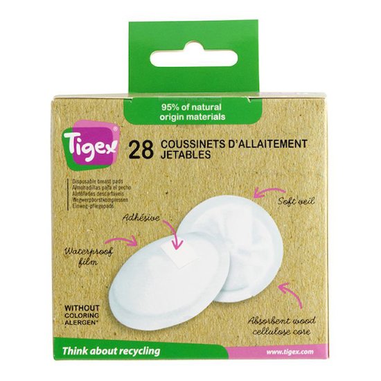 Tigex 28 Coussinets allaitement jetables 94% d'origine naturelle Blanc 