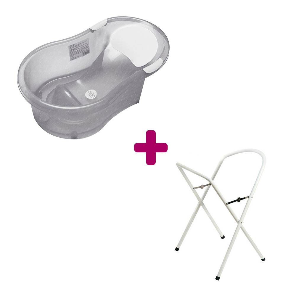 dBb Remond - Pack Baignoire avec transat grise pailletée + petit support de baignoire blanc avec tuyau  dBb Remond
