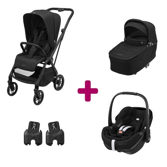 Maxi Cosi Pack Poussette Trio Léona 2 Twillic Black + nacelle + adaptateurs coque + coque Pebble 360 pro 2  