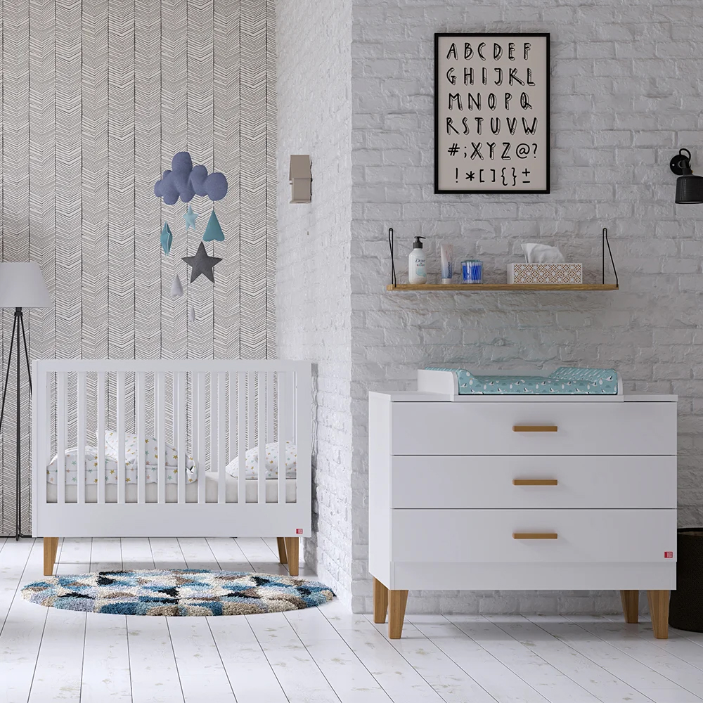 Chambre bébé complète Lounge : lit 70x140, commode, armoire Vox
