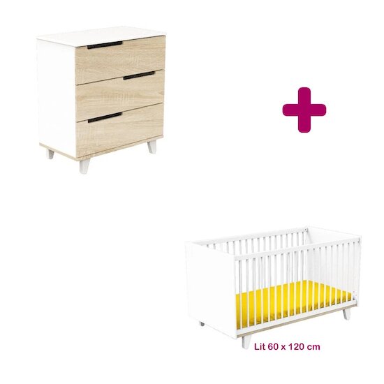 Sauthon Chambre bébé duo Baltic : lit 60x120, commode  