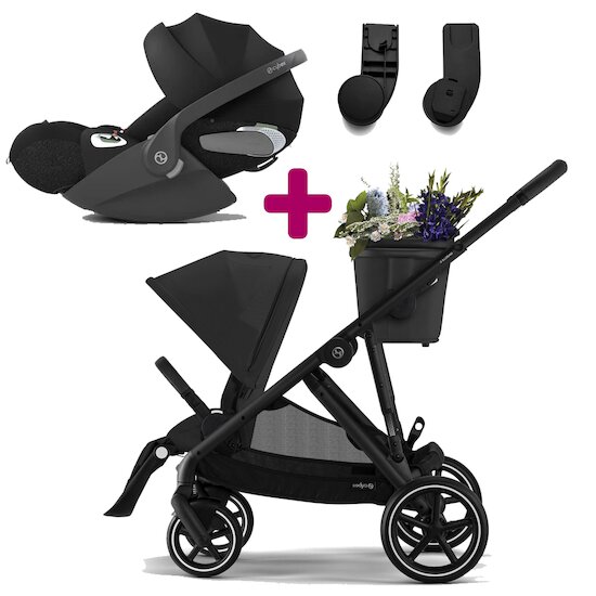 Cybex Pack poussette duo Gazelle S 2023 Moon Black + coque Cloud T i-size Sepia Black + adaptateurs coque  