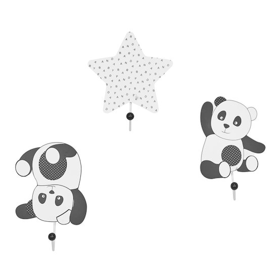 Sauthon 3 Patères Panda Gris Foncé - Noir 