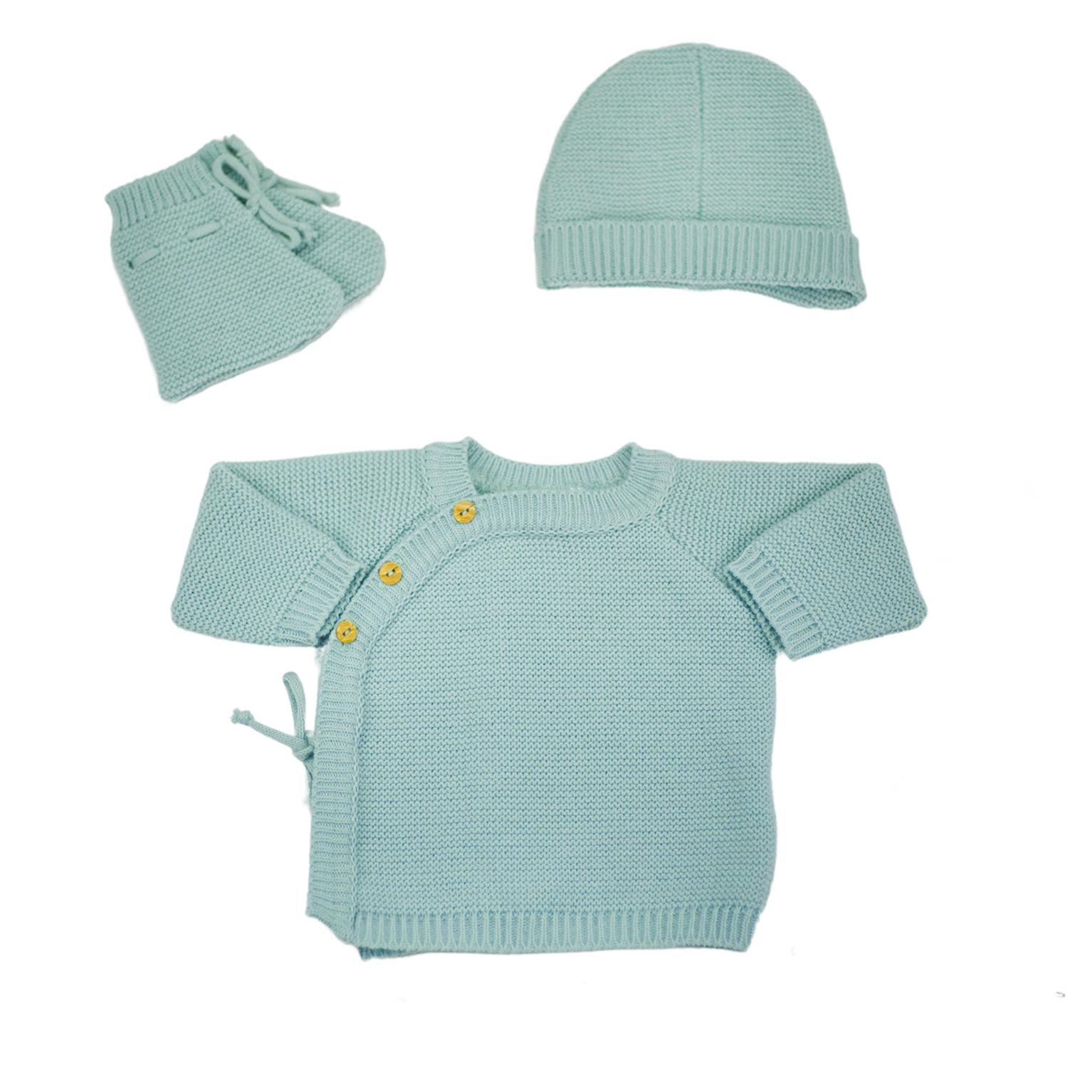 Ensemble brassière, chausson et bonnet Maille VERT Trois Kilos Sept