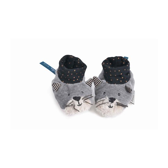 Moulin Roty Chaussons chat Fernand Les Moustaches Mixte 0-6 mois Moulin Roty Chaussons chat Fernand Les Moustaches Mixte 0-6 mois