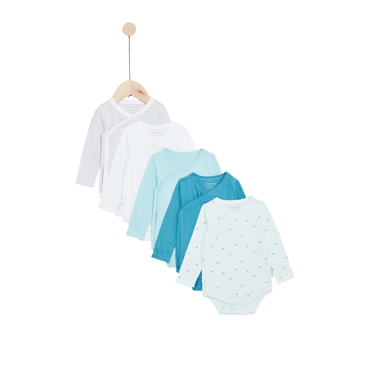 P’tit bisou - Lot de 5 bodies manches longues Mes Essentiels BLEU P’tit bisou