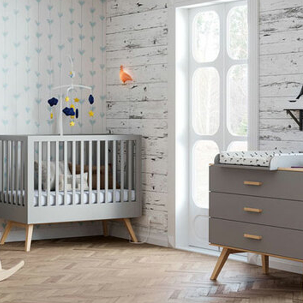 Chambre Duo Nautis Gris : lit 60x120, commode Vox