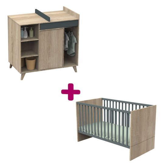 Sauthon Chambre bébé duo Nova : lit 70x140, commode à langer évolutive   Sauthon Chambre bébé duo Nova : lit 70x140, commode à langer évolutive