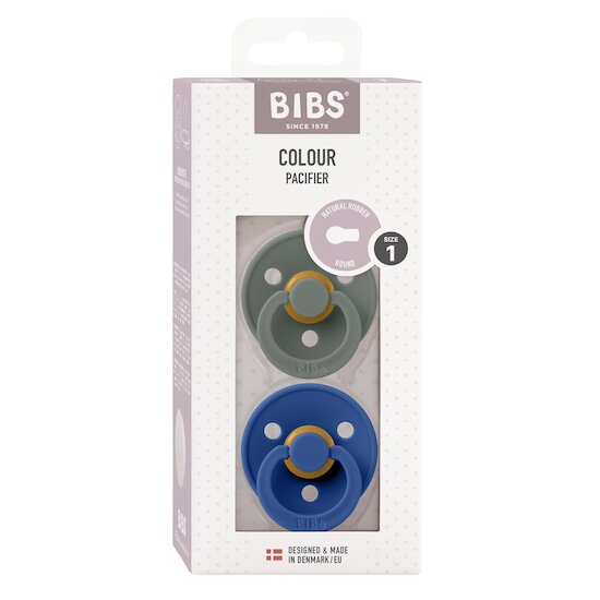 BIBS Tétines Colour 2 Pack Caoutchouc naturel Pine/Cornflower 0-6 mois
