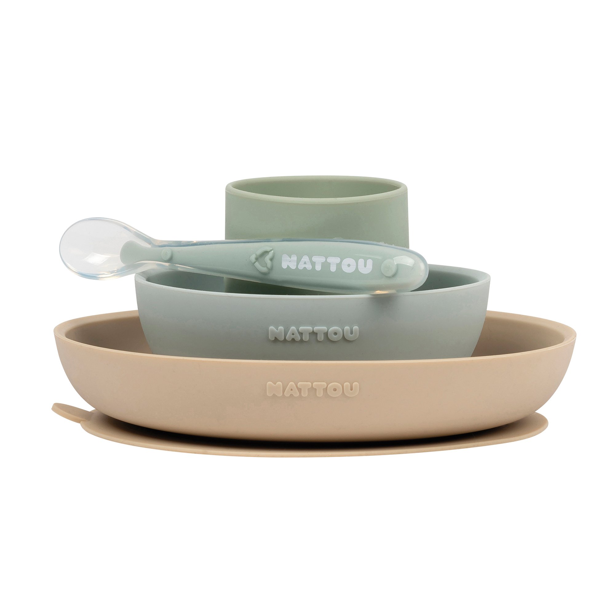 Nattou - Coffret de repas silicone 4 pièces BEIGE Nattou