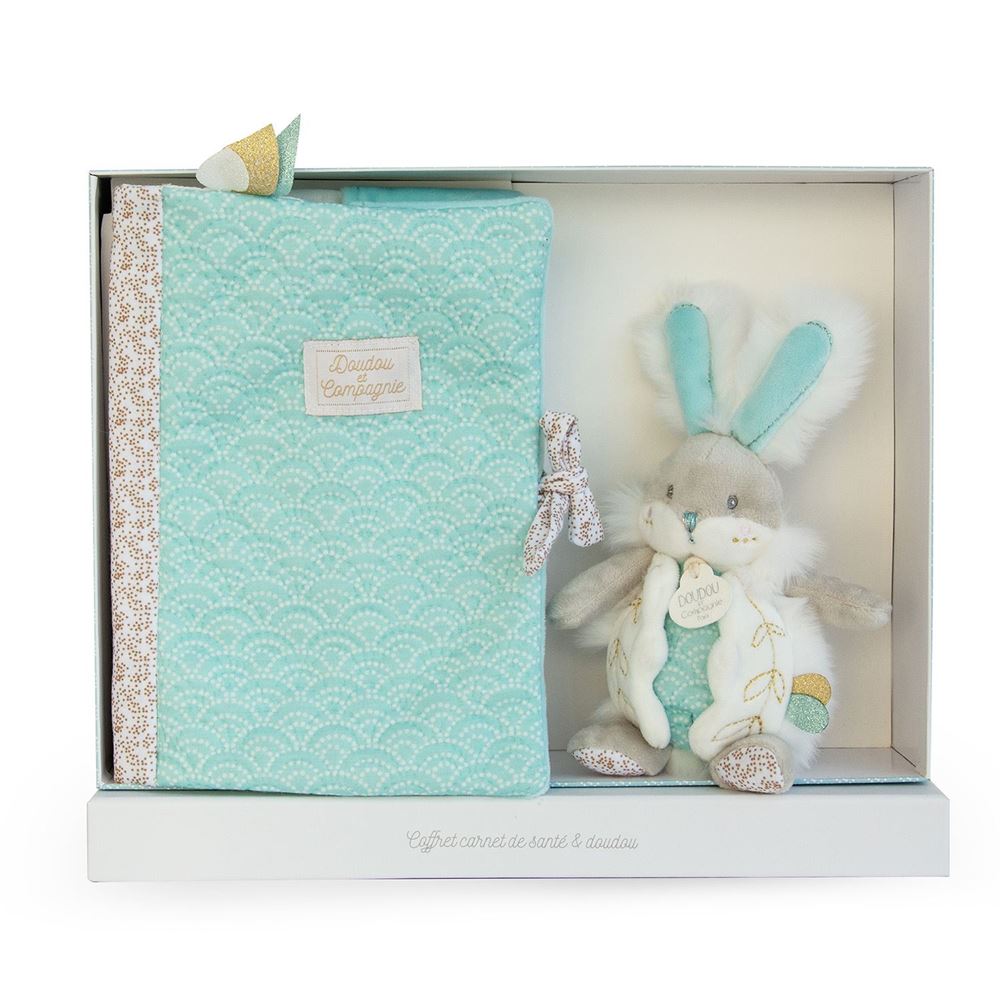 Coffret protège carnet de santé + doudou VERT Doudou & Compagnie