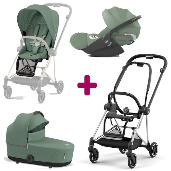 Cybex Pack trio Châssis poussette Mios chrome black +Siège + Nacelle + Cloud T i-size Leaf Green  