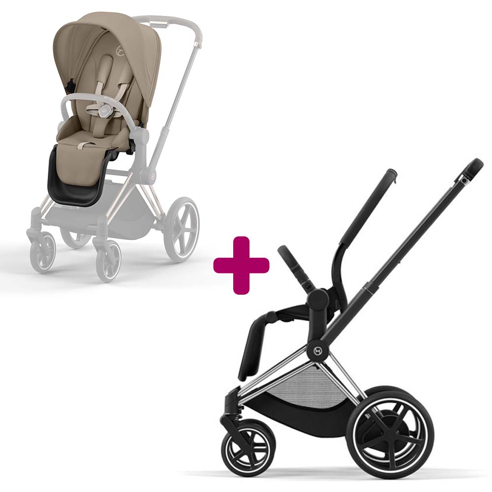Cybex - Châssis poussette ePriam chrome black 2022 + Siège Cozy Beige  Cybex