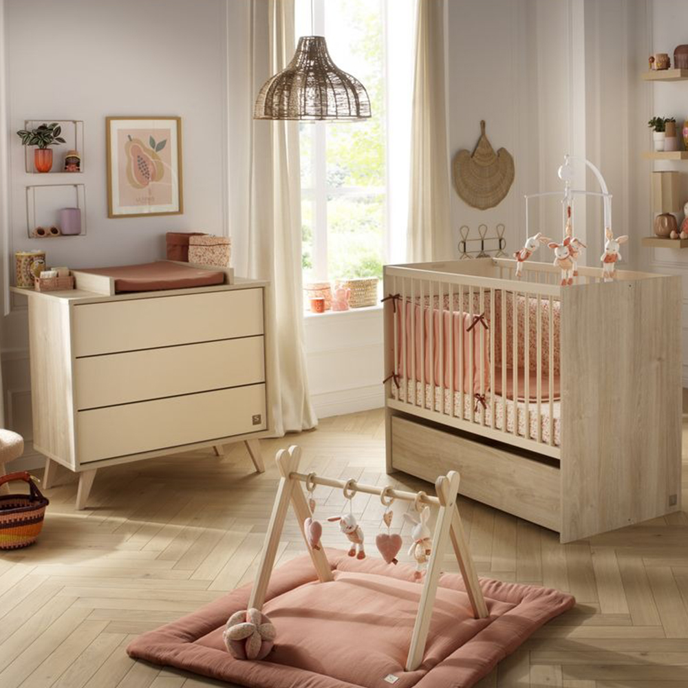 Chambre Duo : Lit bébé transformable Melinée 60x120, Commode 3 tiroirs Mélinée Sauthon