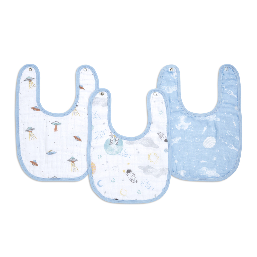 3 bavoirs en mousseline de coton Essentials BLEU Aden et Anais