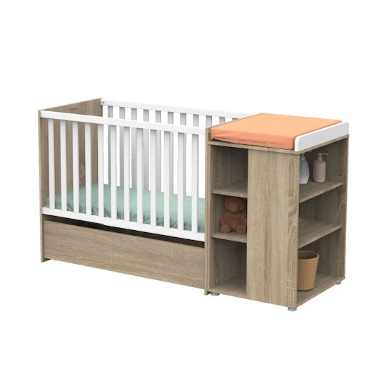 Sauthon Lit combiné évolutif Nova Chêne Doré - Blanc Lin 60x120 cm Sauthon Lit combiné évolutif Nova Chêne Doré - Blanc Lin 60x120 cm