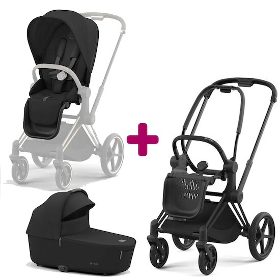 Cybex Pack Chassis Priam matt black + Siège Sépia Black + Nacelle Sépia Black  