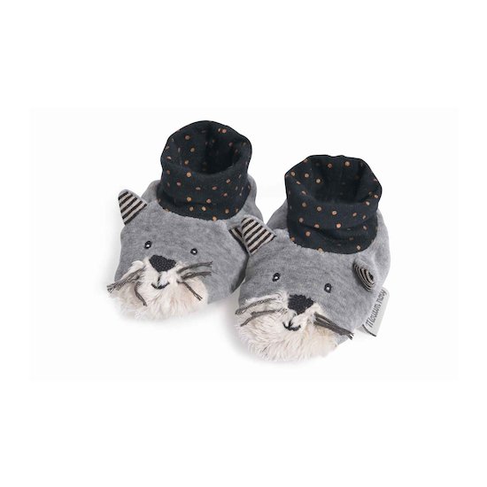 Moulin Roty Chaussons chat Fernand Les Moustaches Gris 0-6 mois