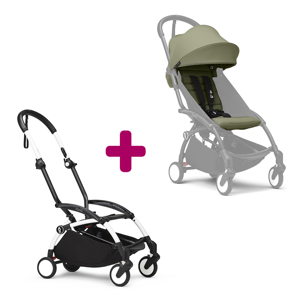 Stokke - Pack chassis poussette YOYO³ Blanc + pack 6+ YOYO³ Olive  Stokke