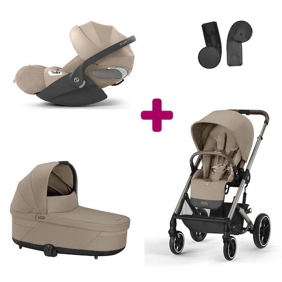 Cybex Pack Trio Poussette Balios Châssis Taupe et Siège Almond Beige  + Nacelle Cot S Lux Almond Beige + adaptateurs coque + coque Cloud T i-size tissus plus Cozy beige  