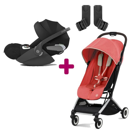 Cybex Pack Poussette duo Orfeo Hibiscus Red + Coque Cloud T i-size Sepia Black + adaptateurs coque  