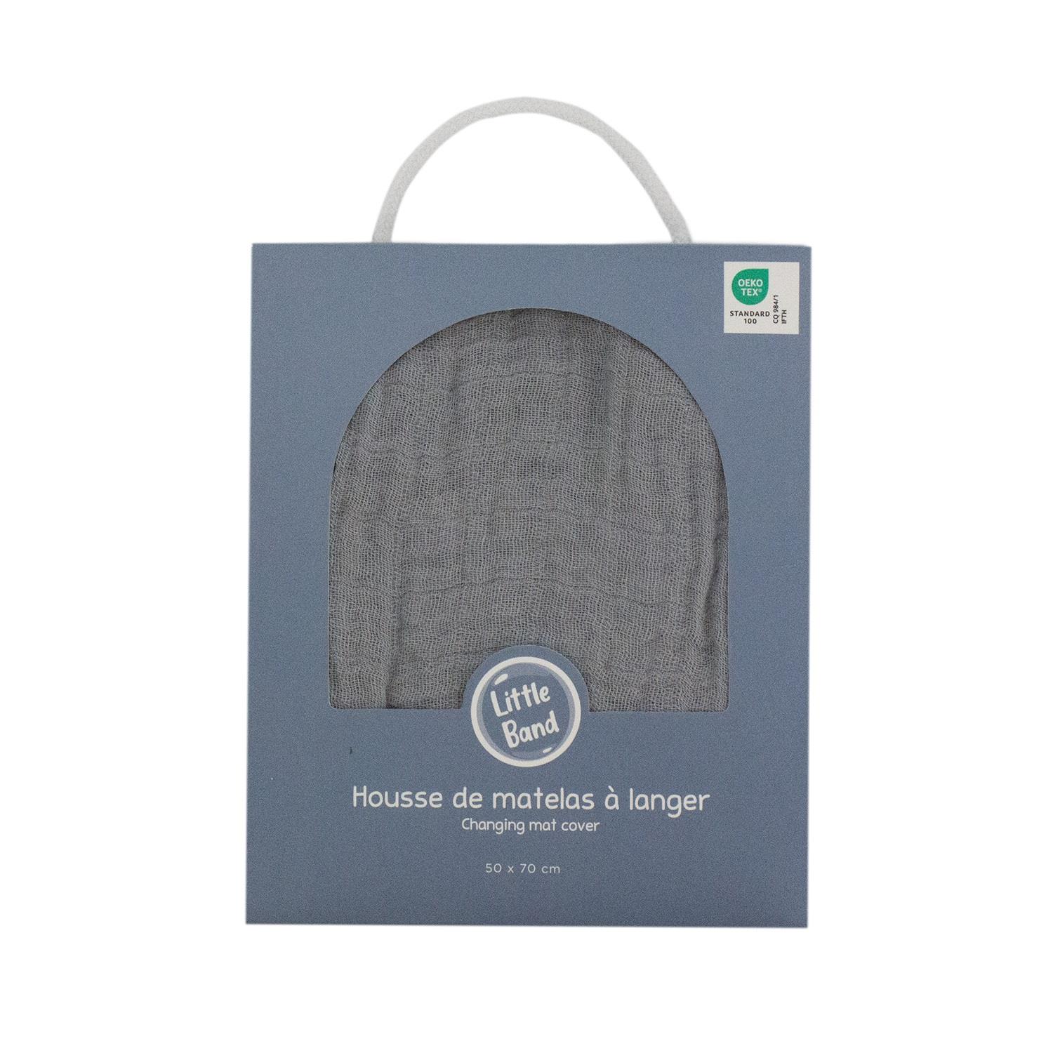 Housse de matelas à langer gaze de coton GRIS Little Band