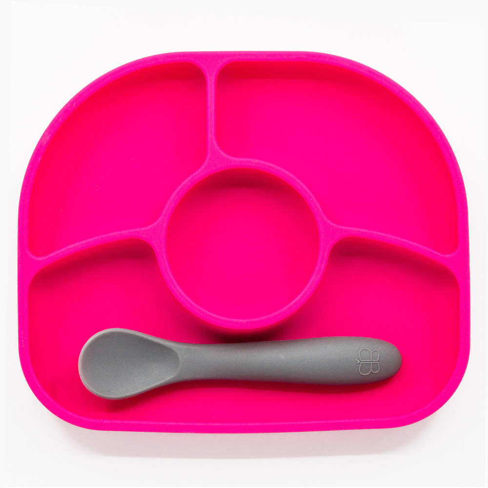 BBLUV - Assiette et cuillère en silicone ROSE BBlüv