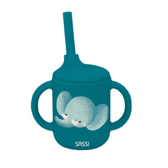 Sassi Junior Tasse avec paille silicone Chewy The Elephant 