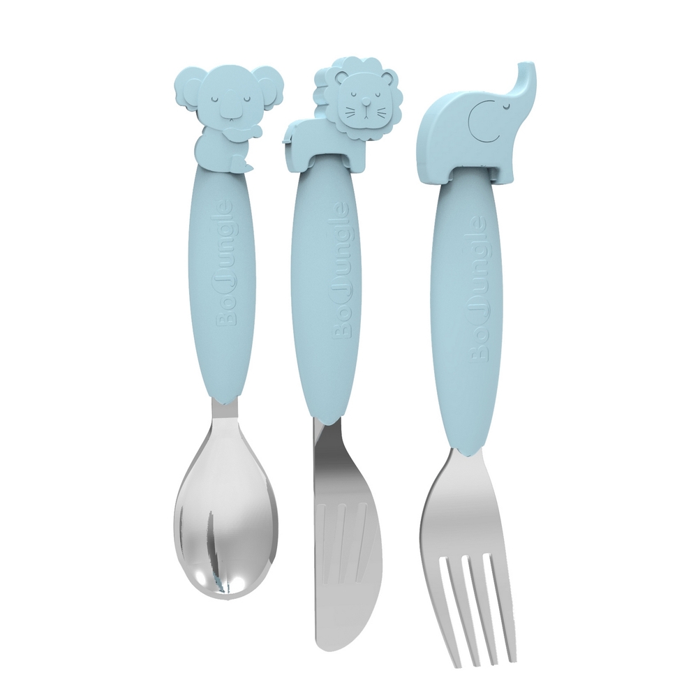 Cuillère/Fourchette/Couteau Silicone BLEU Bo Jungle
