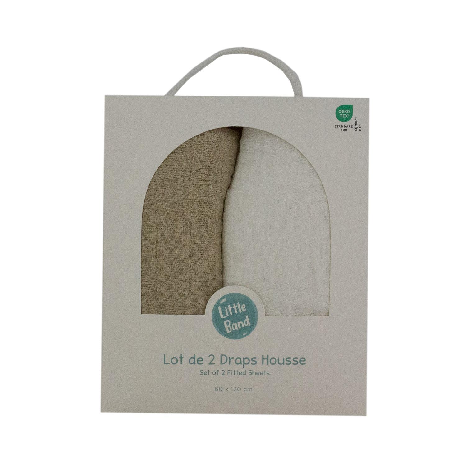 Lot de 2 draps housse double gaze MULTICOLORE Little Band