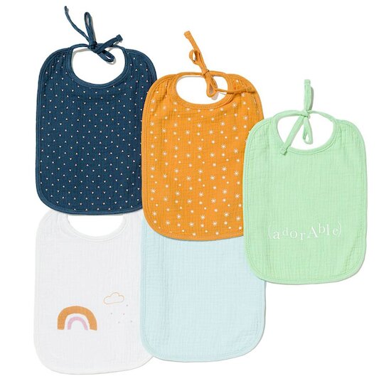 Maïka Lot 5 bavoirs 2eme age Bleu Maroccan  Maïka Lot 5 bavoirs 2eme age Bleu Maroccan