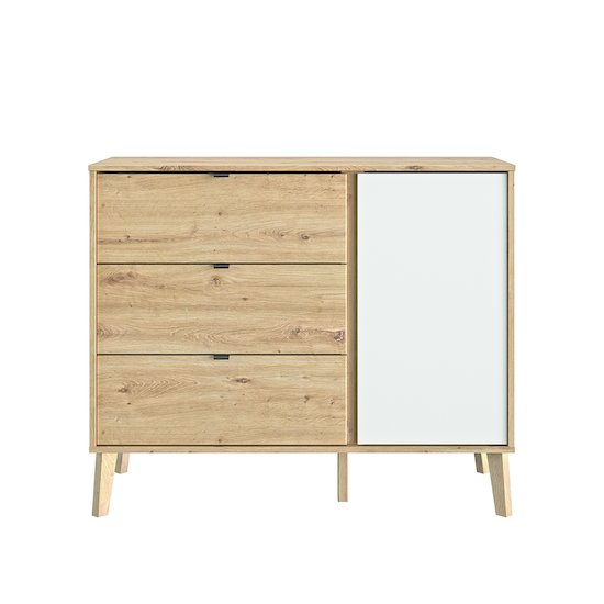 Bébé Lune Commode 3 tiroirs 1 porte Lison Chêne Artisan Et Uni Blanc 